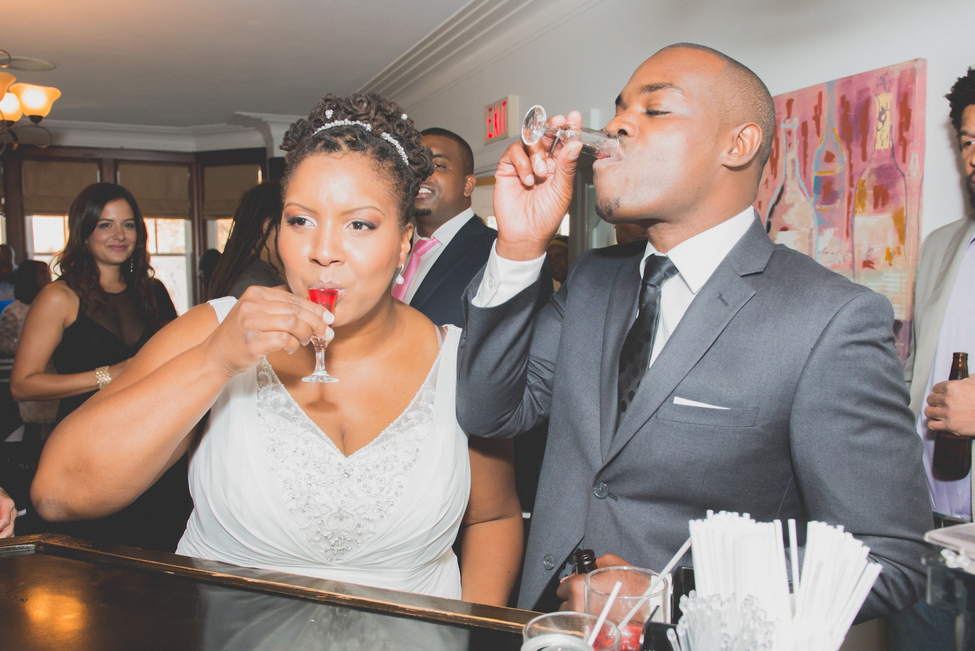 Newlyweds sharing a celebratory toast
